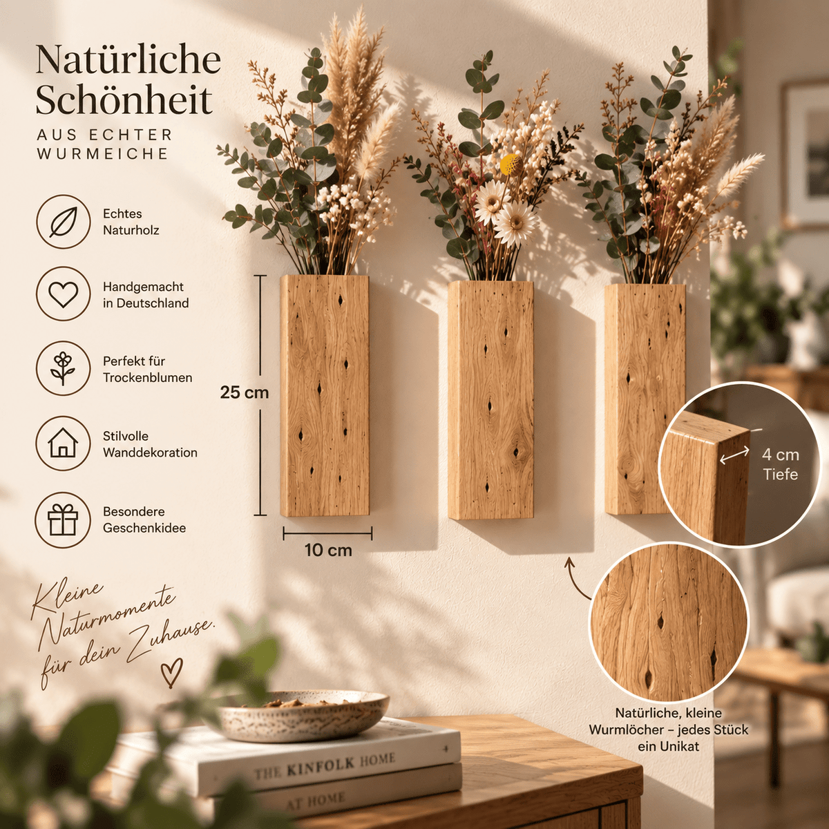 Wandvase „Naturstück“ aus Wurmeiche – handgefertigte Holzvase - Wood-24