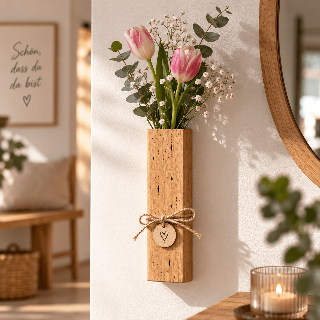 Wandvase „Naturstück“ aus Wurmeiche – handgefertigte Holzvase - Wood-24