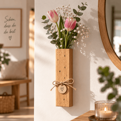 Wandvase „Naturstück“ aus Wurmeiche – handgefertigte Holzvase - Wood-24