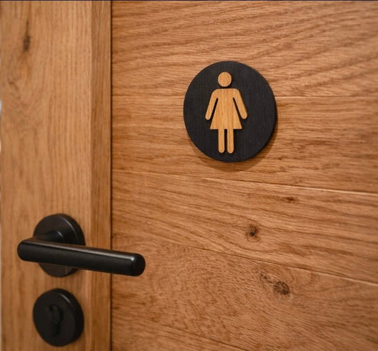 WC Türschild 9 cm aus Echtholz – Hochwertiges Toilettenschild selbstklebend – Damen, Herren, Unisex, Baby & Rollstuhl – Modernes Holz Schild für Restaurant, Hotel, Büro & Ferienwohnung - Woodequipment24