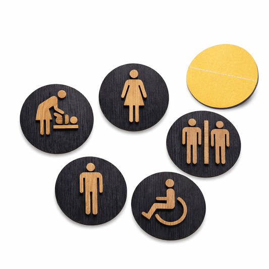 WC Türschild 9 cm aus Echtholz – Hochwertiges Toilettenschild selbstklebend – Damen, Herren, Unisex, Baby & Rollstuhl – Modernes Holz Schild für Restaurant, Hotel, Büro & Ferienwohnung - Woodequipment24