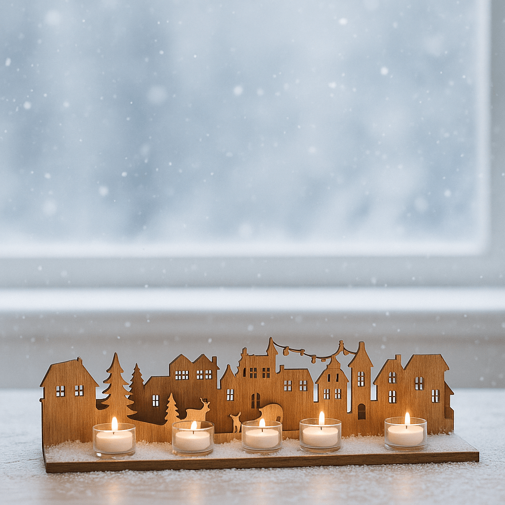 Weihnachtsdorf - Adventskranz - Fensterbild - Woodequipment24