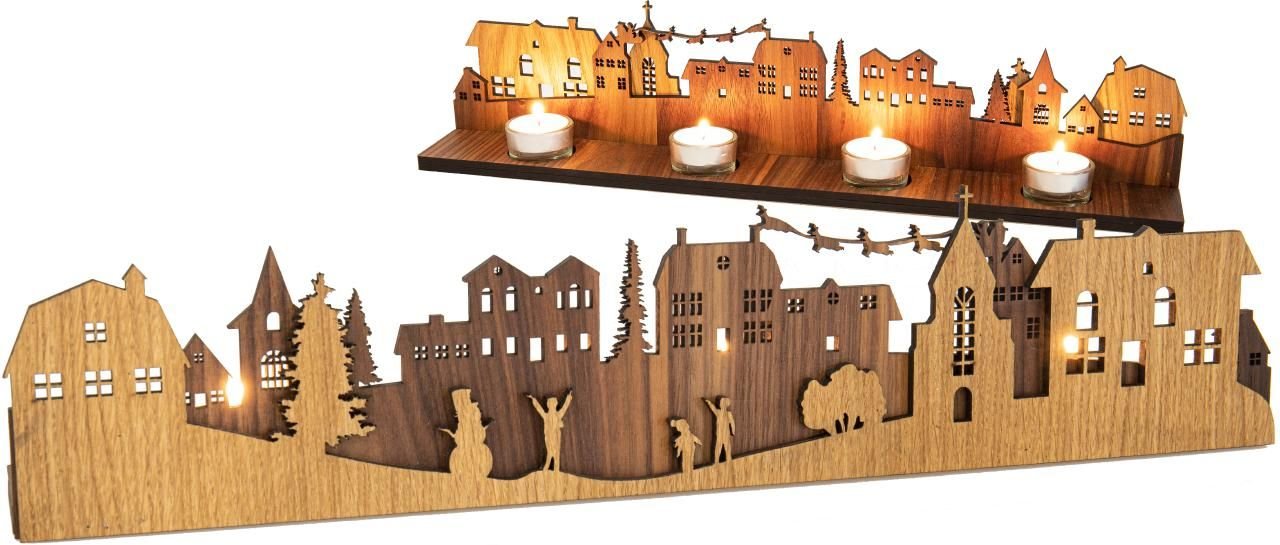 Weihnachtsdorf - Adventskranz - Fensterbild - Woodequipment24