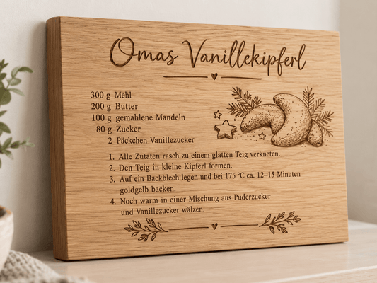 Weihnachtsrezept – Gravierte Rezepttafel für die Küche – Produktansicht mit Beispielgestaltung