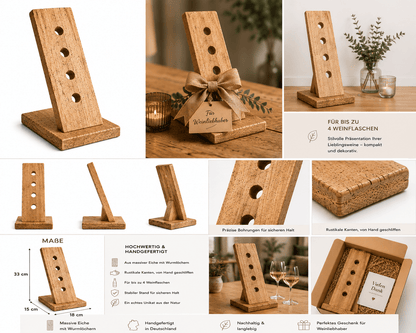 Weinständer aus Wurmeiche – handgefertigt für 4 Weinflaschen - Wood-24