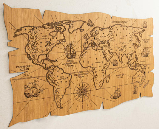 Weltkarte "Anno" aus Eiche - Woodequipment24