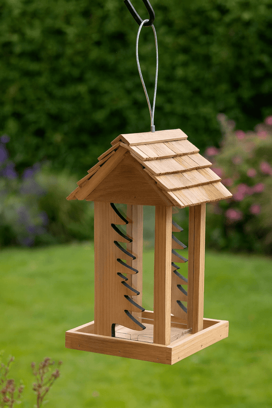 Wetterfestes Vogel Futterhaus aus Zedernholz mit Tannenfenster | Nachhaltiges & dekoratives Vogelhaus für Garten & Balkon -