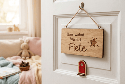 Wichteltürschild – Mini-Türschild für die Wichtelecke - Wood-24
