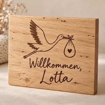 Willkommensgruß – Personalisiertes Baby-Willkommensschild, Produktansicht; digitale Gestaltungsvisualisierung