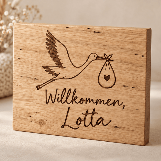 Willkommensgruß – Personalisiertes Baby-Willkommensschild, Produktansicht; digitale Gestaltungsvisualisierung