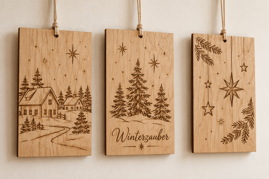 Winterfenster – Winterliche Fensterhänger im 3er-Set – Produktansicht mit Beispielgestaltung