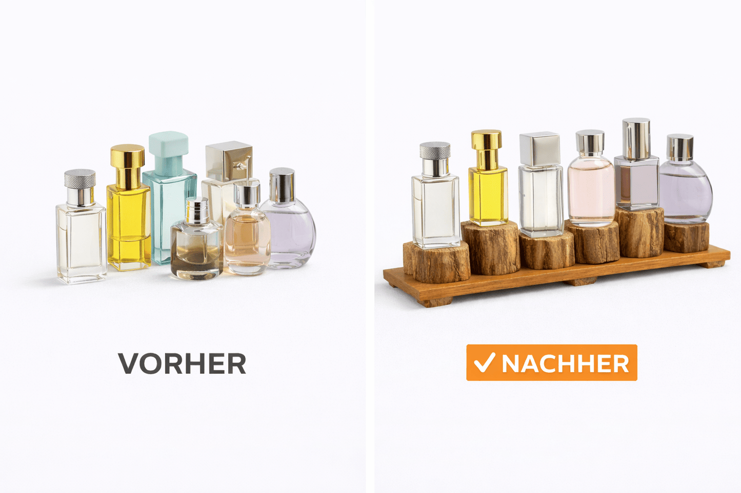 Wood - 24 Parfüm Organizer aus Eiche – Rustikales Holz - Display für 3, 6 oder 9 Parfümflaschen – Handgefertigter Parfümständer für Bad & Schminktisch – Natürliche Badezimmer Dekoration - Woodequipment24