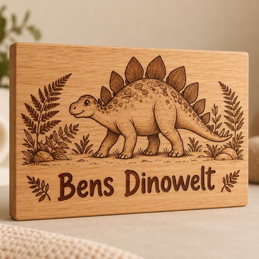 Dinowelt – Kinderzimmer-Wandschild Dinosaurier, Produktansicht; digitale Gestaltungsvisualisierung
