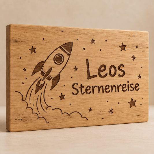 Sternenreise – Kinderzimmer-Wandschild Rakete, Produktansicht; digitale Gestaltungsvisualisierung