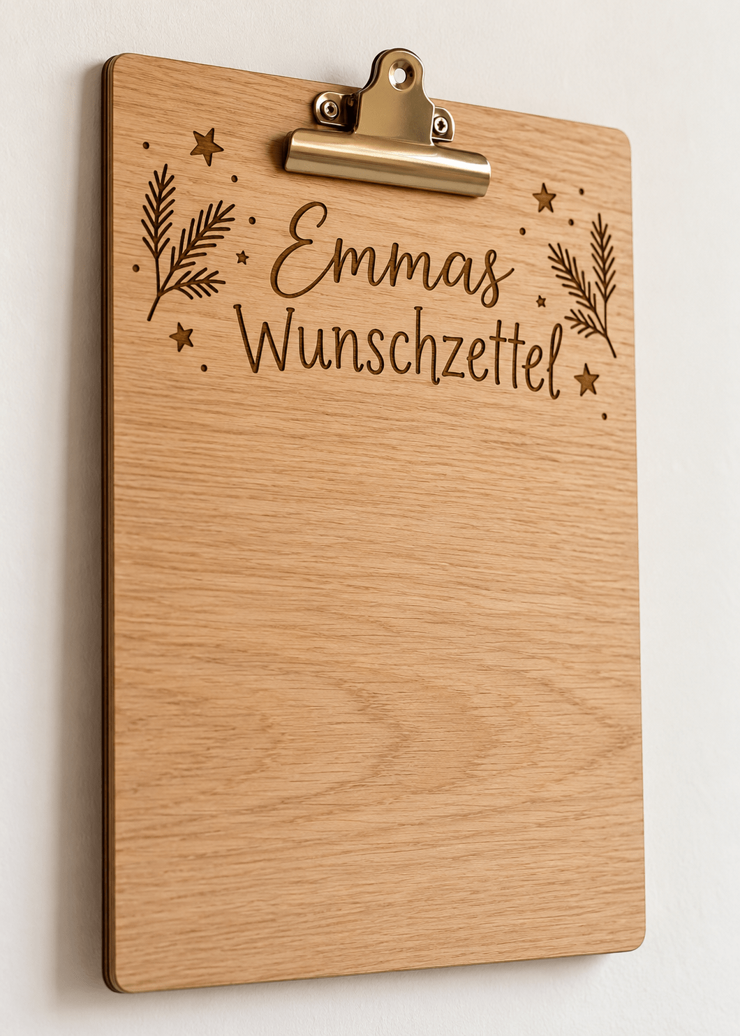 Wunschzettelplatz – Weihnachtliches Wunschzettel-Klemmbrett – Produktansicht mit Beispielgestaltung