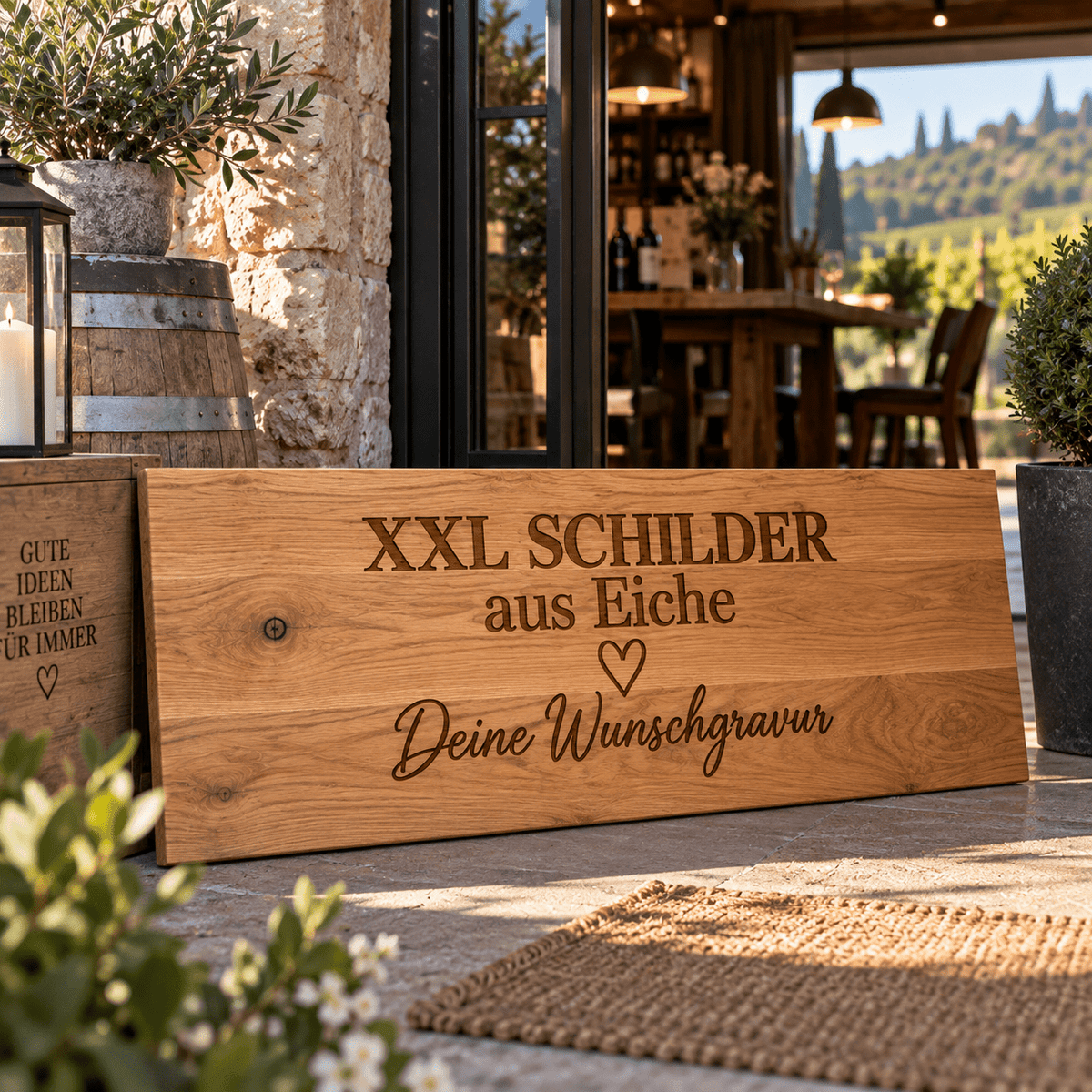 XXL Holzschild aus Eiche – personalisiert mit Wunschgravur, Logo oder Text - Wood-24
