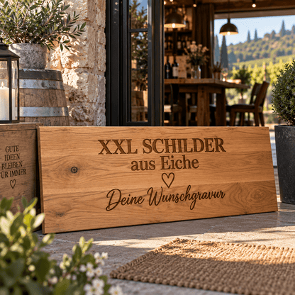 XXL Holzschild aus Eiche – personalisiert mit Wunschgravur, Logo oder Text - Wood-24