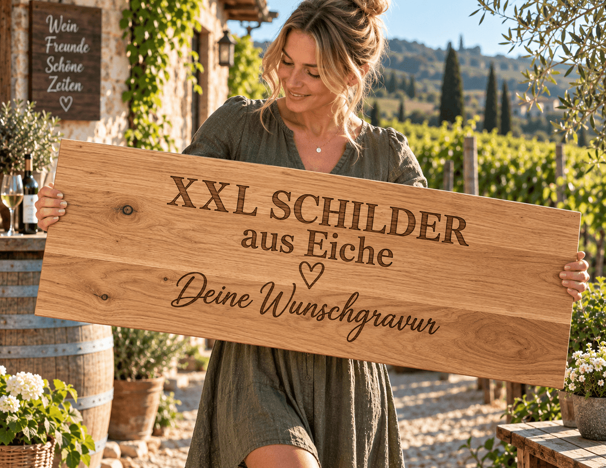 XXL Holzschild aus Eiche – personalisiert mit Wunschgravur, Logo oder Text - Wood-24