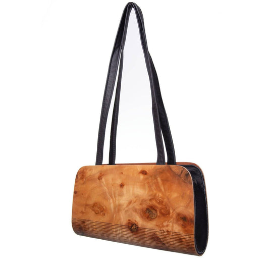 Valentinstag Damenhandtasche Holz Tasche mit Lederschlaufe, Design Holzhandtasche aus Vogelaugenahorn,