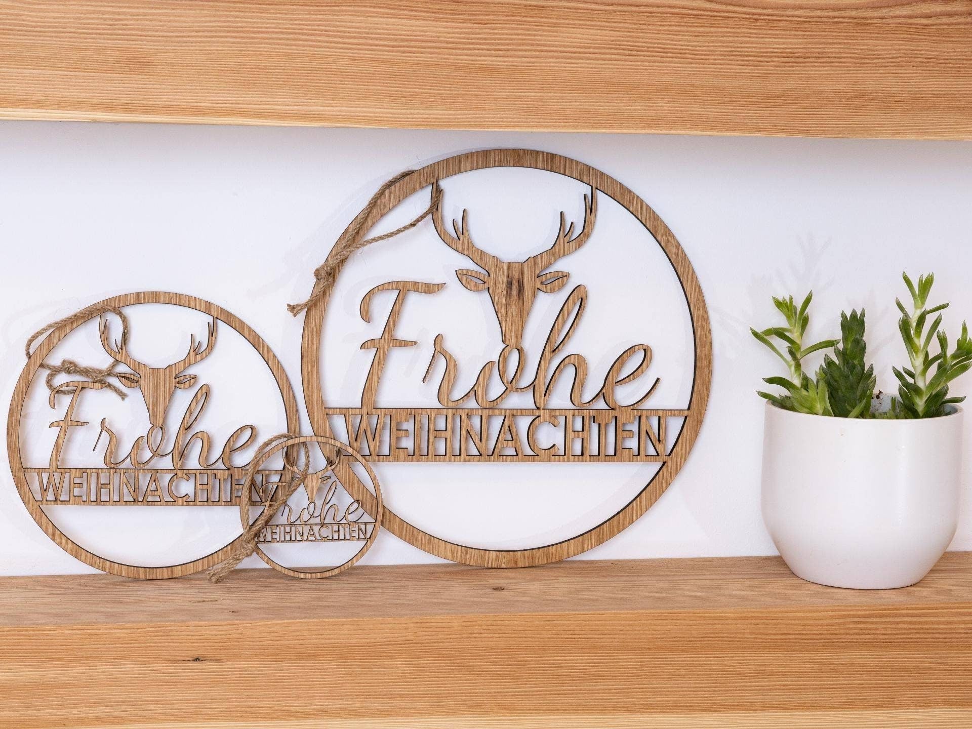 Weihnachtsdeko 3er Set Fensterdekoration, Frohe Weihnachten Schild - Woodequipment24
